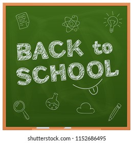 Back to school vector illustration, 1 September school board, drawings and inscription on the blackboard