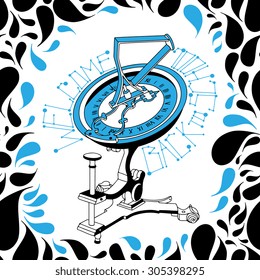 "Back to school" vector illustration with astrolabe and drops