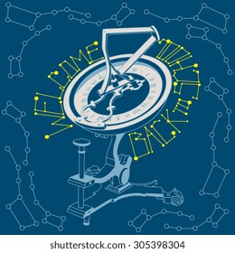 "Back to school" vector illustration with astrolabe and constellations