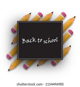 Back to school. Vector illustration. Background with a school board and pencils