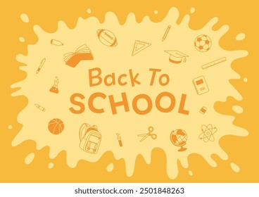 Back to school vector illustration background and stationery supplies element orange monochrome color