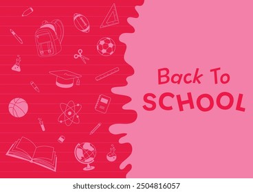 Back to school vector illustration background and stationery supplies element red monochrome color