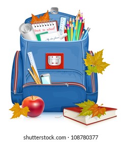 Back to school! Vector illustration of school bag with education objects