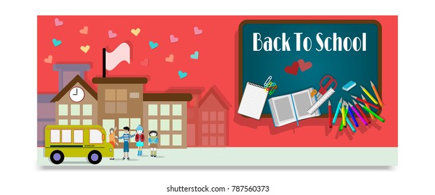 Back to school with vector Illustration - banner for web