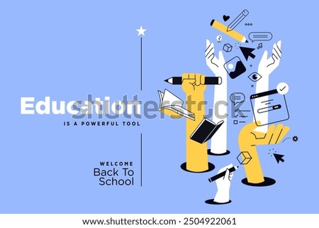 Back to school. Vector illustration banner of education, learning, back to school, online course and training, distance education and e-learning.