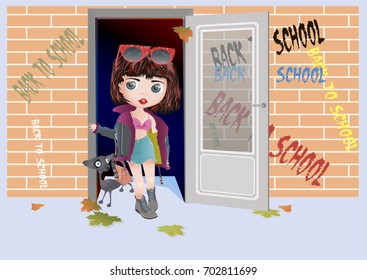 Back to school. Vector illustration of the beginning of the school year at school.