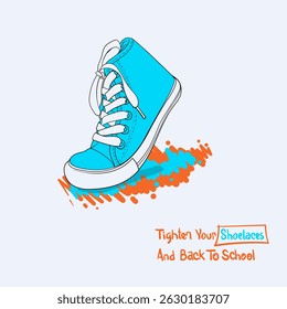 De volta à escola. ilustração vetorial de sapatos de tênis azuis para jovens em design colorido. sapatos de tênis para campanha de propaganda de volta à escola