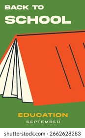 Ilustración vectorial de regreso a la escuela con libro, septiembre.