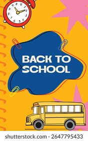 Back To School Vector Illustration With School Bus, Clock, and Clip Art.