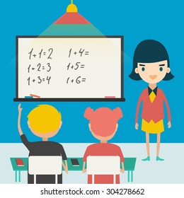 Back to school vector illustration. Children at math lesson