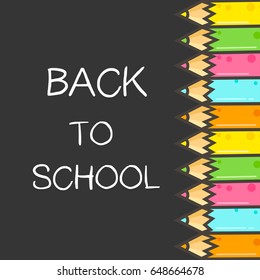 Back to school, vector illustration of colorful kid's pencils on dark background with place for text.