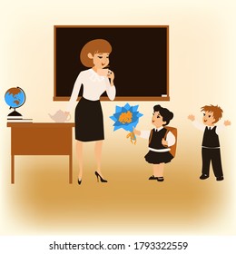 Back to School. Vector, Illustration concept showing children attend class after holiday. Suitable for landing page, ui, web, app intro card, editorial, flyer, and banner.