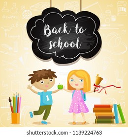 Back to school vector illustration with cute kids