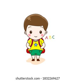 Back to school. Vector illustration of cute chibi school kid character isolated on white background. 