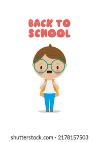 Back to School vector illustration with cute boy. Cartoon style. Isolated on a white background.