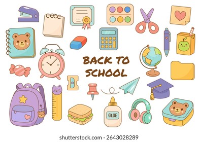 Back to school vector illustration with cute supplies