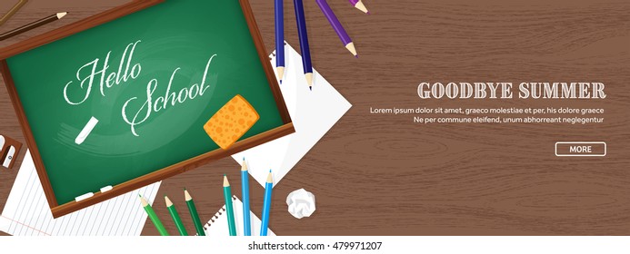 Back to school. Vector illustration. Flat style. Distance education and learning. Online courses and web school. Knowledge and information. Study process. E-learning.