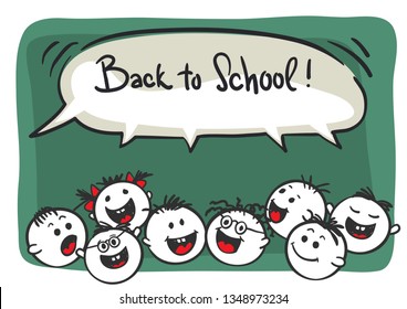 Back to school. Vector illustration. Funny people are happy to return to learning.