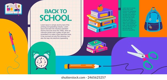 Back to school vector illustration. Geometric organic Y2K style design composition. Back to school sale, pattern, banner, poster and flyer background.