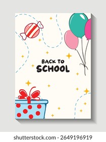 Back to School Vector Illustration with Gift, Candy, and Balloons