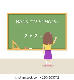Back to school vector illustration with girl writing on a blackboard