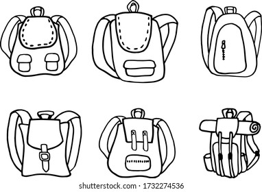 back to school vector illustration, hand drawn linear backpack