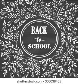 Back to School Vector Illustration. Hand Drawn Autumn leaves and Design Elements on Blackboard