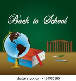 Back to School, vector illustration. Back to School -  hand lettering on green background greeting card. Back to School Chalk Hand Drawing Greeting Card over Green Chalkboard Background