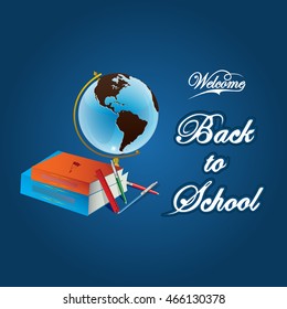 Back to School, vector illustration. Back to School -  hand lettering on blue background greeting card. EPS 10 vector illustration. 