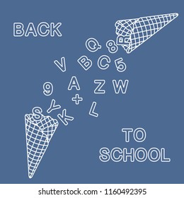 Back to school. Vector illustration with ice cream cones, letters, numbers.