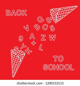 Back to school. Vector illustration with ice cream cones, letters, numbers.