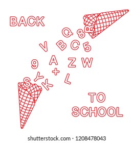 Back to school. Vector illustration with ice cream cones, letters, numbers.
