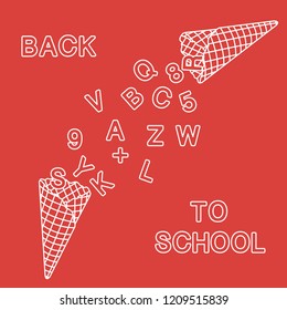 Back to school. Vector illustration with ice cream cones, letters, numbers.