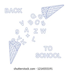 Back to school. Vector illustration with ice cream cones, letters, numbers.
