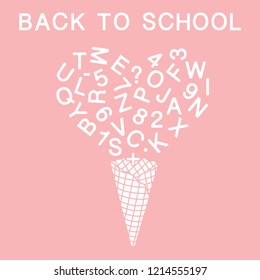 Back to school. Vector illustration with ice cream cone, letters, numbers.