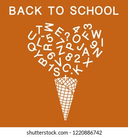 Back to school. Vector illustration with ice cream cone, letters, numbers.