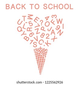 Back to school. Vector illustration with ice cream cone, letters, numbers.