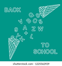 Back to school. Vector illustration with ice cream cones, letters, numbers.