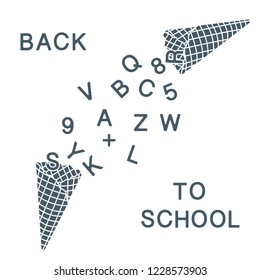 Back to school. Vector illustration with ice cream cones, letters, numbers.