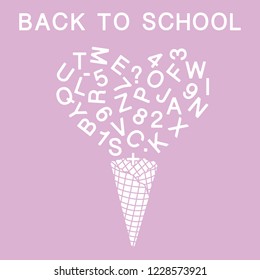 Back to school. Vector illustration with ice cream cone, letters, numbers.