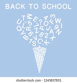 Back to school. Vector illustration with ice cream cone, letters, numbers.