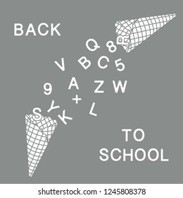 Back to school. Vector illustration with ice cream cones, letters, numbers.