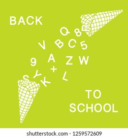 Back to school. Vector illustration with ice cream cones, letters, numbers.