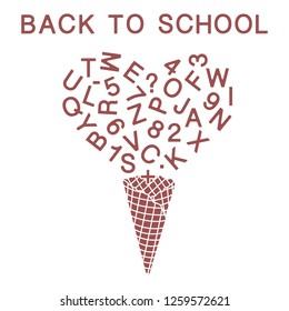 Back to school. Vector illustration with ice cream cone, letters, numbers.