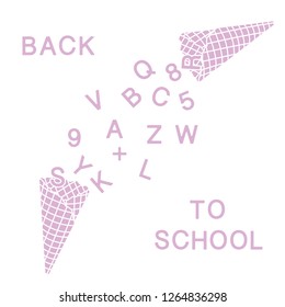 Back to school. Vector illustration with ice cream cones, letters, numbers.
