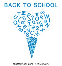 Back to school. Vector illustration with ice cream cone, letters, numbers.