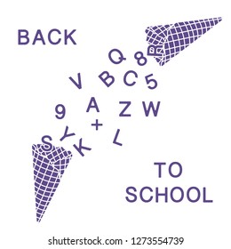 Back to school. Vector illustration with ice cream cones, letters, numbers.