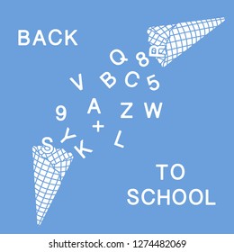 Back to school. Vector illustration with ice cream cones, letters, numbers.