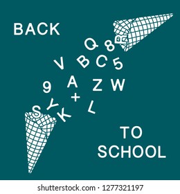 Back to school. Vector illustration with ice cream cones, letters, numbers.