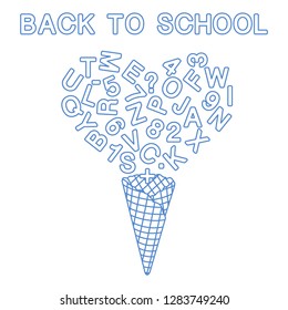 Back to school. Vector illustration with ice cream cone, letters, numbers.